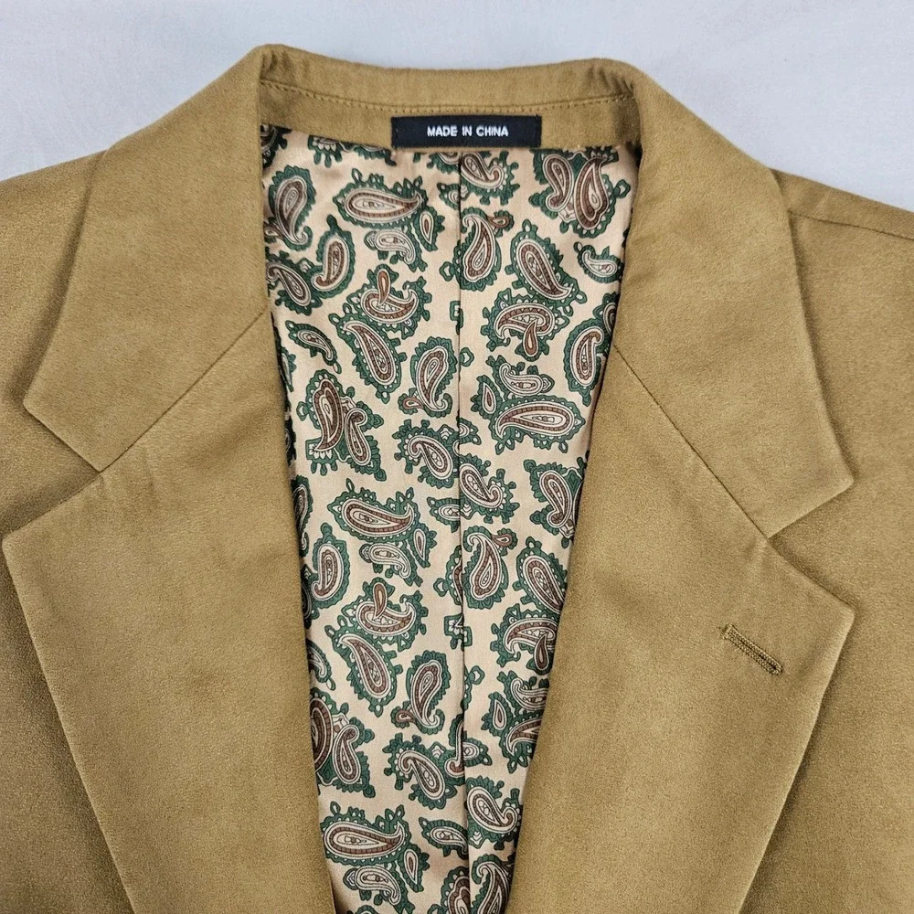 LAUREN RALPH LAUREN |  Mens 40R Faux Suede Blazer Tan Brown Paisley Lining Coat